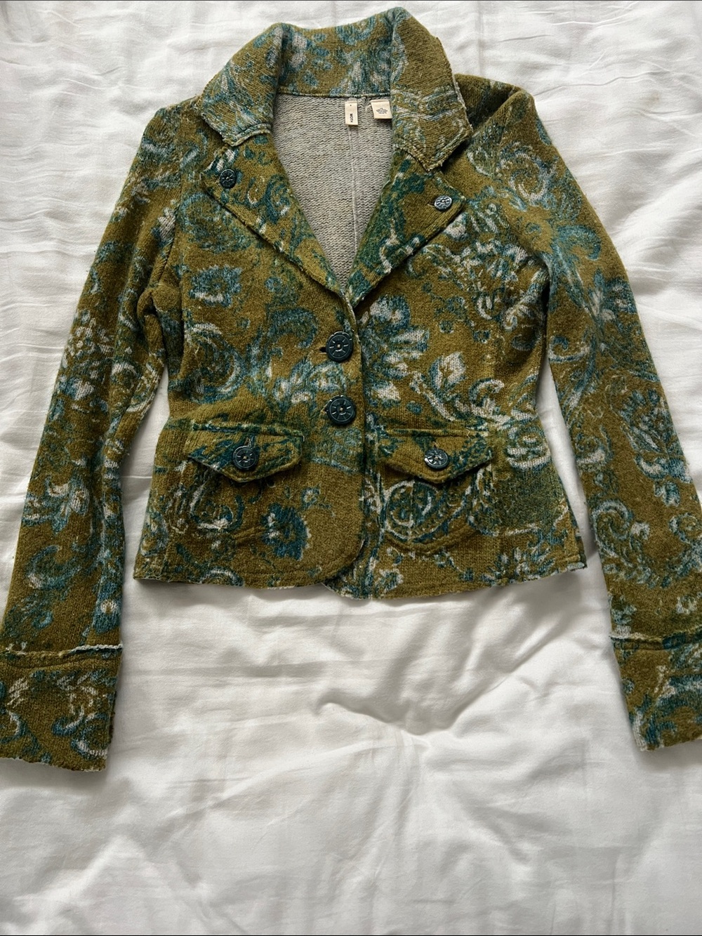 Olive Green Floral Buttony-Front Blazer